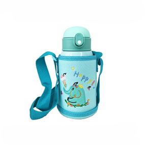 Термос-поильник с силиконовой трубочкой MGZ-0318(Turquoise) чашкой, в чехле с ремешком, 550 мл