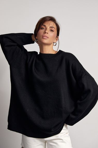 Женский однотонный джемпер oversize кроя - черный цвет, M (есть размеры)