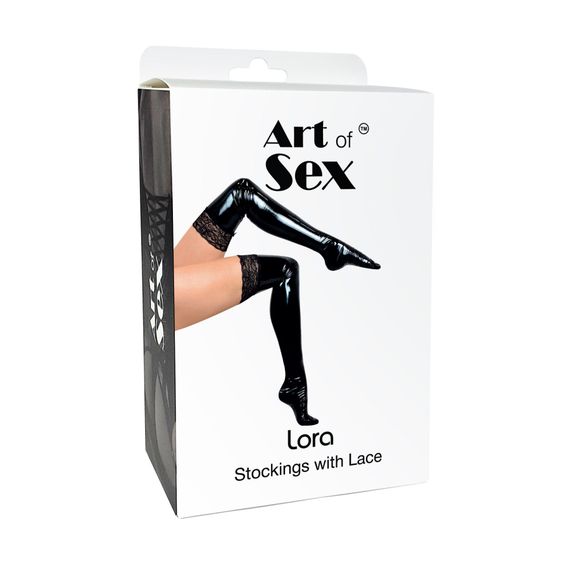 Сексуальні вінілові панчохи Art of Sex - Lora з мереживом, розмір S, колір чорний | Зображення 2