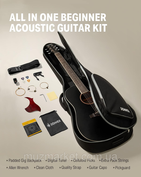 Акустична гітара Donner Acoustic Guitar Cutaway Black (Комплект) | Зображення 6
