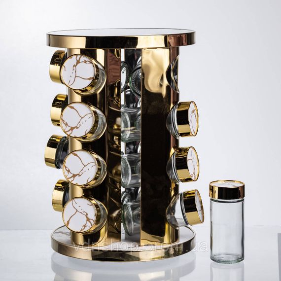 Карусель для спецій 16 баночок по 100 мл, білий мармур HP-1371 | Зображення 4