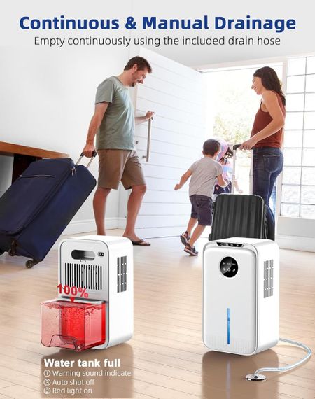 Осушитель воздуха электрический, портативный, 2200 мл, для дома с шлангом, таймером, ночным режимом, белый | Зображення 1