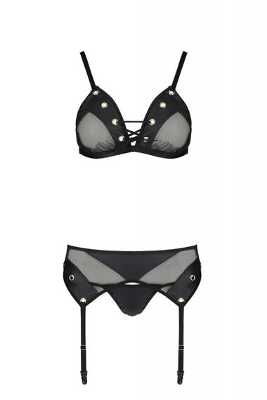 Комплект білизни зі шнурівкою по ліфу та поясом для панчох NESSY SET black S/M - Passion | Зображення 2