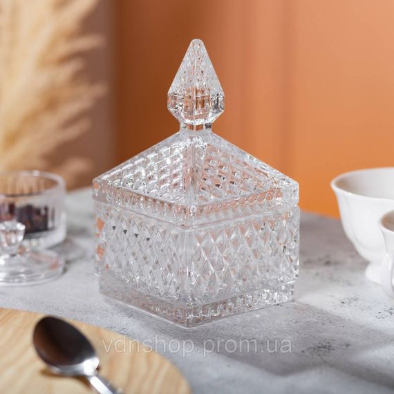 Конфетница стеклянная с крышкой 8.5х8.5х15 см квадратная HP-YH-27 | Зображення 6