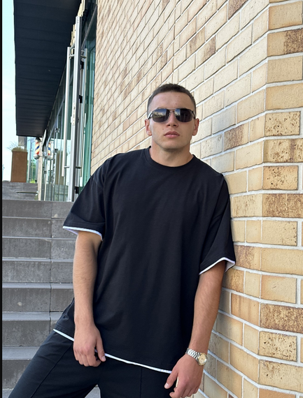 Мужская летняя футболка в стиле оверсайз DE9578 цвет черный, размер L | Зображення 2