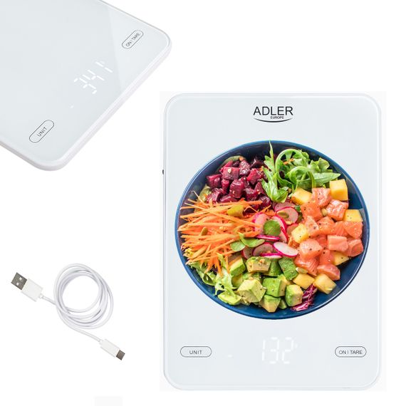 Ваги кухонні електронні Adler AD 3177 USB-C білі до 10 кг зі скляною платформою | Зображення 5
