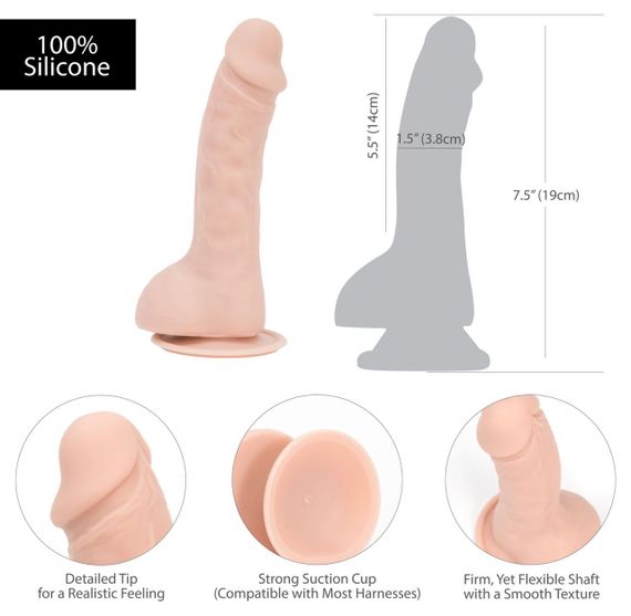Вигнутий фалоімітатор на присосці ADDICTION — BRAD 7,5″ Dildo With Balls, Beige | Зображення 4
