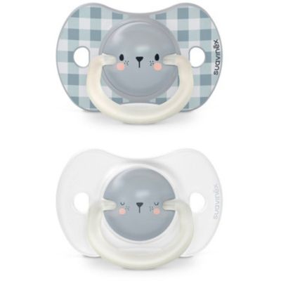 Пустышка Suavinex фізіологочна, 2 шт. 0-6 місяців, нічна/ведмедик (308212)