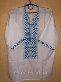 Вишиванка, чоловіча,біла, вишивка "Сніконічник" синя короткий рукав
