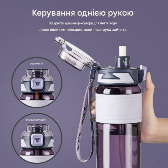Спортивная бутылка TKK 1000 мл (1 л) - Фиолетовая Tritan BPA-free, ударопрочная эко-бутылка с антискользящим держателем | Зображення 4