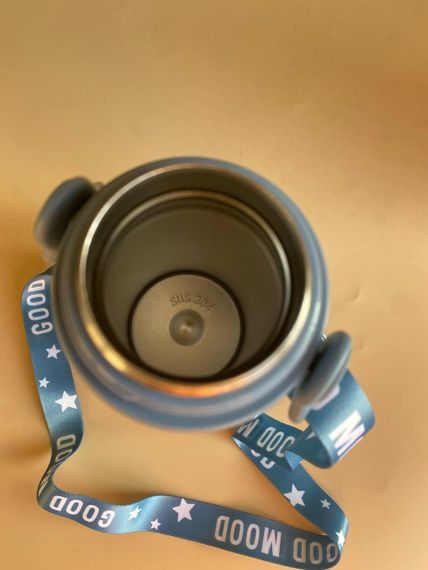 Термос дитячий для напоїв з трубочкою 450мл Блакитний + щіточка в подарунок | Зображення 9