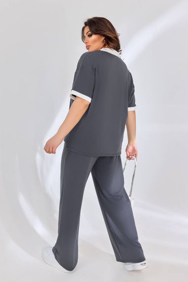 Женский легкий летний брючный костюм с футболкой, большие размеры и батал, SS172 цвет серый, размер 56/60 | Зображення 3