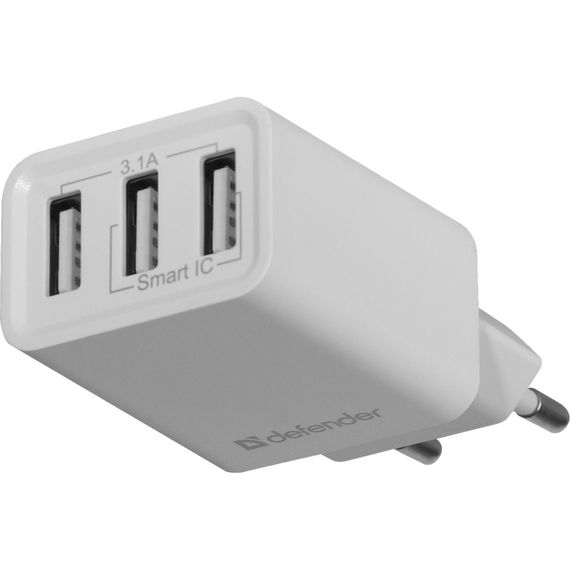 Мережевий зарядний пристрій Defender UPA-31 White, 3xUSB, 5V / 3.1A (83587) | Зображення 2