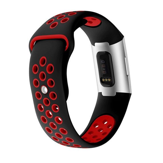 Силіконовий ремінець Primo з перфорацією для фітнес браслета Fitbit Charge 3 / 4 - Black&Red / розмір L | Зображення 2