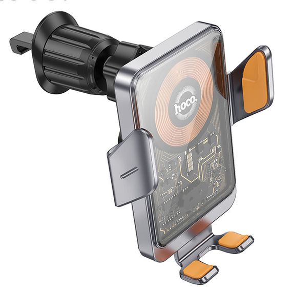 Автодержатель с БЗУ Hoco HW7 Transparent Discovery Edition (air outlet) Metal gray | Зображення 2