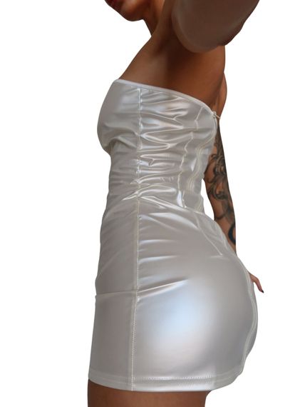 Мінісукня D&A, XS-S, white, nylon-lycra відкриті плечі з блискавкою на всю довжину | Зображення 3