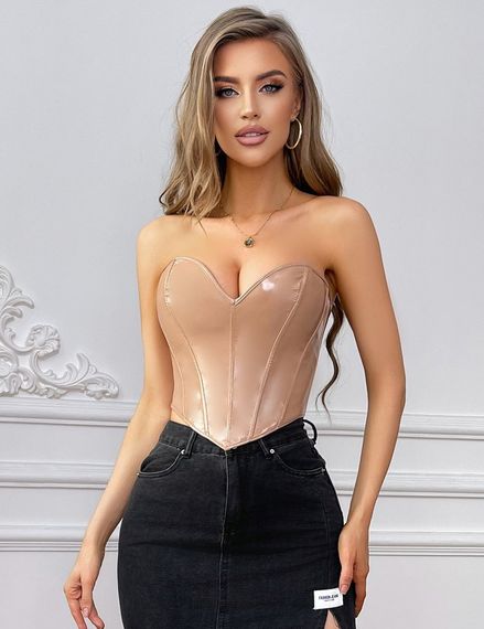 Корсет Star Night з лакованої шкіри, на шнурівці, бежевий, M (без коробки) sexstyle | Зображення 1