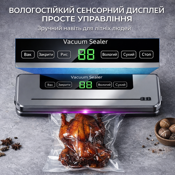 Вакуумний пакувальник сухих/вологих продуктів з УФ-стерилізацією в режимі Sous Vide + Паковальні мішки | Зображення 1