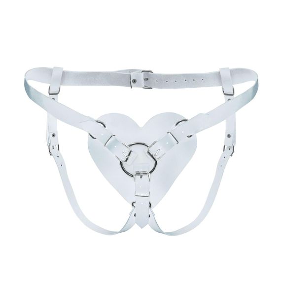 Трусики Сердце для страпона из натуральной кожи Feral Feelings - Hearts Strap-on Belt White Sex Aura