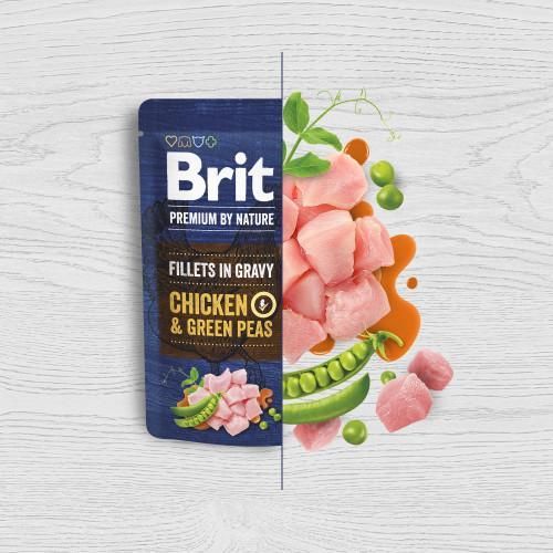 Корм вологий Brit Premium Fillets in Gravy Chicken & Green Peas для собак малих порід філе в соусі курка і го | Зображення 1
