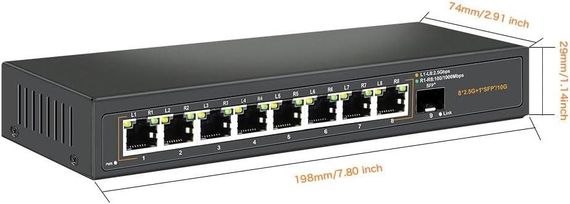 Davuaz 2.5G Ethernet комутатор з 8 портами 2.5G Base-T та 1 портом 10G SFP, безвентиляторний, Plug & Play | Зображення 1