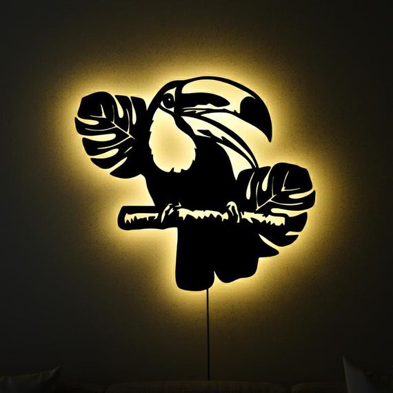 Панно декоративне картина на стіну Тукан LED підсвітка 16 кольорів пульт 400х350 acr-p000192