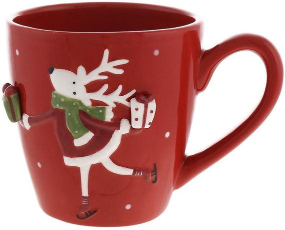 Кухлі керамічні "Олень з Подарунком" 2 штуки по 470мл, червоні