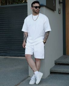 Чоловічий літній спортивний костюм із шортами та футболкою колір білий, розмір 54/56 PP057