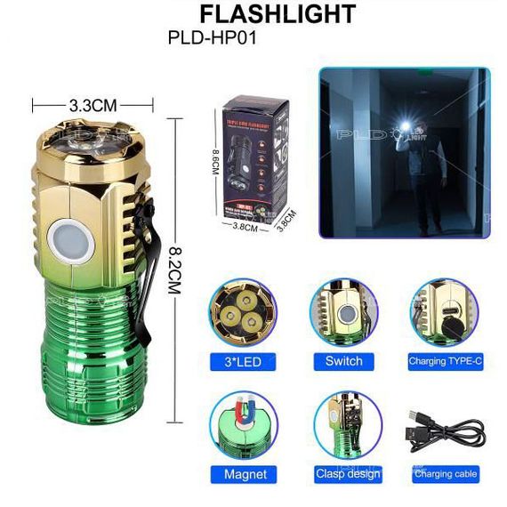 Ліхтар тактичний маленький PLD-HP01-3LED, Ліхтар ручний гарний, Ліхтар з IW-459 регулюванням променя | Зображення 2