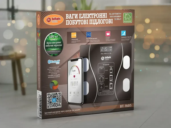 Ваги електронні побутові підлогові 180 кг скляні квадратні LED-екран App BITEK BT-1605 | Зображення 2
