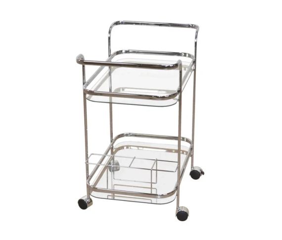 Столик сервірувальний на коліщатках скляний хромований Onder Mebli 69120C08 з підставкою для вина | Зображення 2