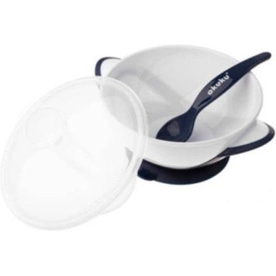 Набор детской посуды Akuku тарелка на присоске с ложкой, белый-синий (A0503) | Зображення 1
