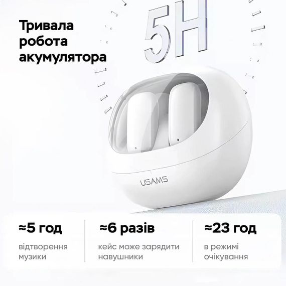 Беспроводные наушники Usams US-TD22 TWS Earbuds - TD Series BT5.3 white | Зображення 3