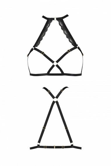 Портупея з стреп з мереживом Passion Exclusive LORRY BRA, Чорний, 2XL, 3XL, 2XL/3XL, Великі розміри | Зображення 1
