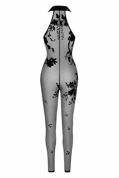 Бодистокинг Noir Handmade F315 Ego flocked mesh halter catsuit Черный 2XL | Зображення 5