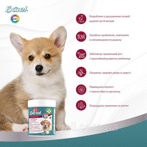 Вітаміни 8in1 Excel Multi Vitamin Puppy для цуценят та молодих собак мультивітамін 100 шт | Зображення 8