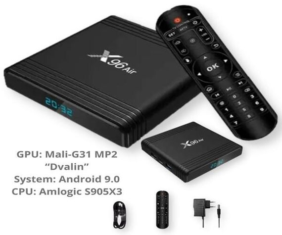 Мощная приставка оснащена высокопроизводительным процессором Amlogic S905X3 с видеокартой Mali G31 MP2 Smart TV Box X96 Air 4/32 Черный (Air4/32 _1768) | Зображення 1