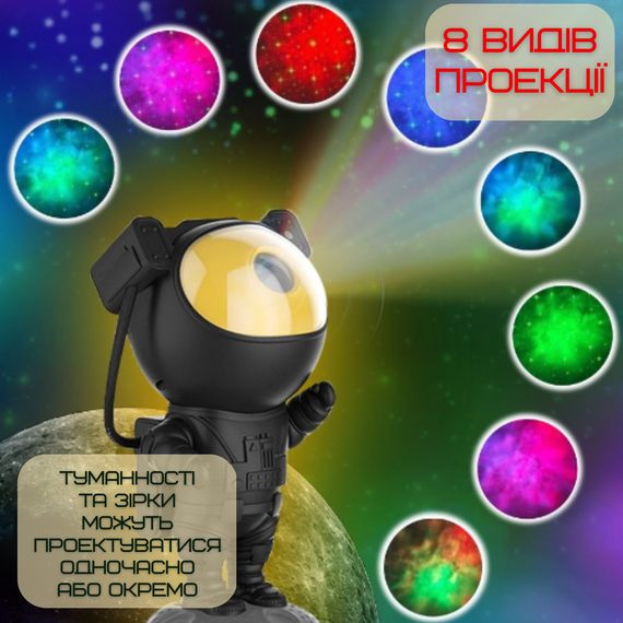 Проектор Зоряного Неба Космонавт Світлодіодний LED Нічник Галактика з Лазерною Проекцією Для Дітей та Дорослих на Пульті | Зображення 2