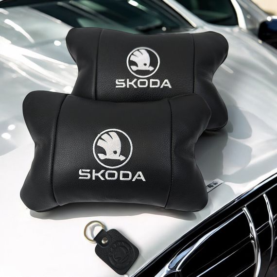 Автомобильные подушки 2 шт на подголовник Skoda / Вред, из натуральной кожи, стильный аксессуар для вашего авто | Зображення 5