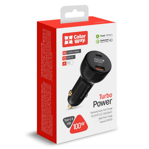 Автомобільний зарядний пристрій ColorWay CW-CHA044PD-BK USB+Type-C 100W PD чорний | Зображення 4