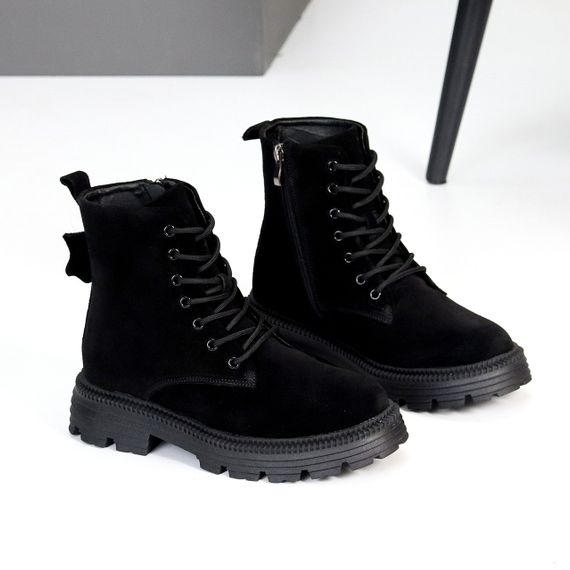 Базові чорні зимові черевики берці натуральна замша, блискавка + шнурівка | Зображення 3