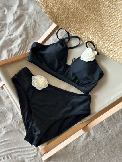 Купальник PLUS SIZE оригінального крою із квітами на топові та трусиках | Зображення 2