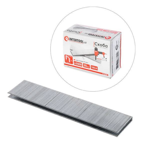 Скоба для степлера РТ-1612 30мм (18GA) 5,7(5,8)x1,25×1,0мм 5000шт/упак INTERTOOL PT-8330