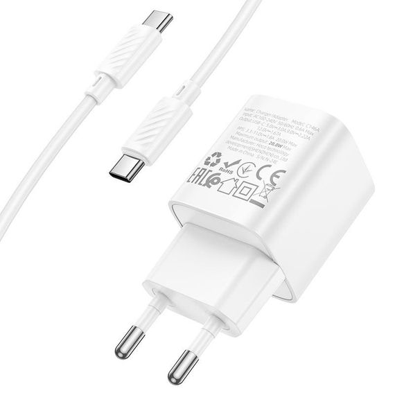 Набір СЗУ 110-240V HOCO C146A+кабель Type-C, 1xUSB-C, PD20W, 1м кабель | Зображення 9