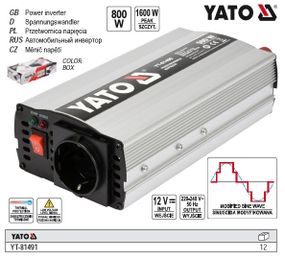 Преобразователь напряжения YATO Польша инвертор 12В DC-230В 800 Вт AC YT-81491