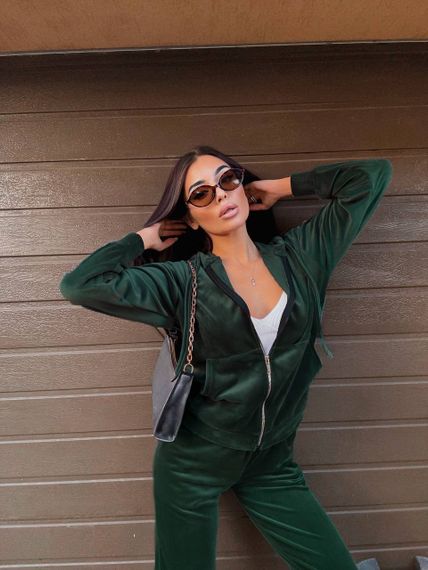 Жіночий спортивний костюм велюровий з кофтою на блискавці розмір L колір темно-зелений Vi114 | Зображення 3