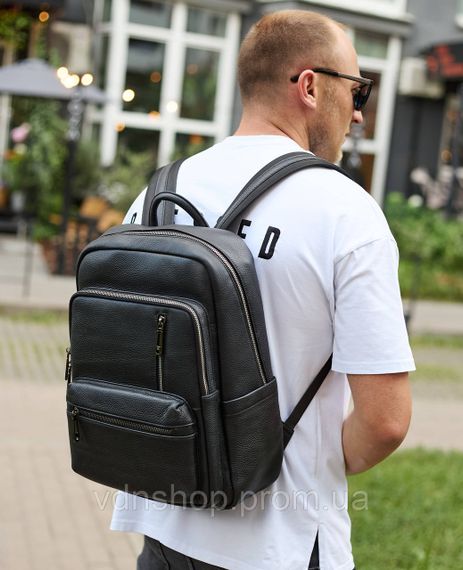 Городской мужской рюкзак из натуральной кожи 40х30х18, рюкзак для работы и путешествий, черный | Зображення 7