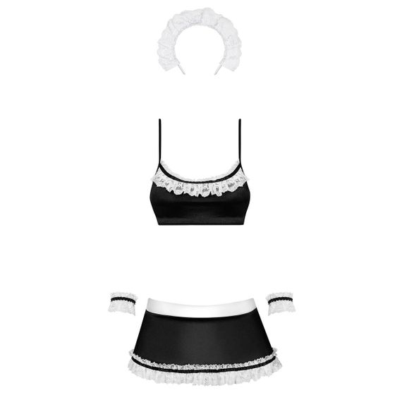 Атласный эротический костюм горничной Obsessive Maid set S/M, black, 5 предметов sexstyle | Зображення 2