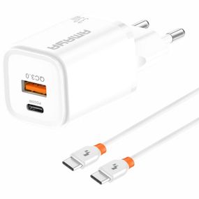 МЗП Amaya E48D PD33W+QC3.0 (1USB-A/1C) + кабель Type-C to Type-C White