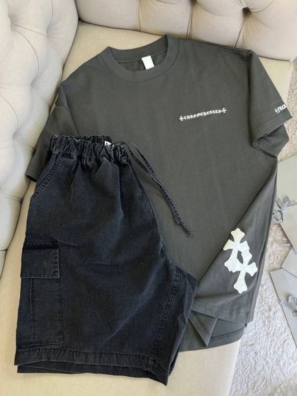 Футболка Chrome Hearts сірого кольору (білі хрести) f730 | Зображення 9